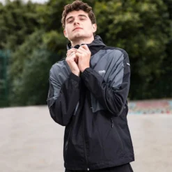 Men’s Rio Hooded Rain Jacket Black / Grey / White -Sportswear Shop 4t5a8460