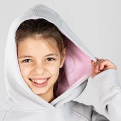 Kids' Emily Fleece Pullover Hoodie Grey / Pink -Sportswear Shop am3a0192