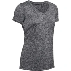 Under Armour Women's Tech™ SS V-Neck Twist T-Shirt Black / Metallic Silver -Sportswear Shop s7.ps1258568 001 hf