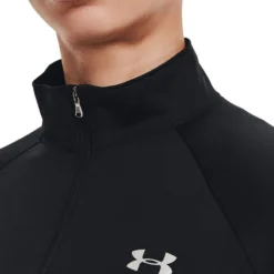 Under Armour Women's UA Tech™ Half Zip Top Black / Black / Metallic Silver -Sportswear Shop s7.v5 1320126 001 collar 1