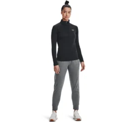 Under Armour Women's UA Tech™ Half Zip Top Black / Black / Metallic Silver -Sportswear Shop s7.v5 1320126 001 fsf 1