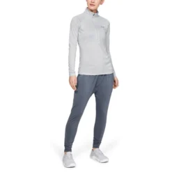 Under Armour Women's UA Tech™ Half Zip Twist Halo Grey / Metallic Silver -Sportswear Shop s7.v5 1320128 014 fsf
