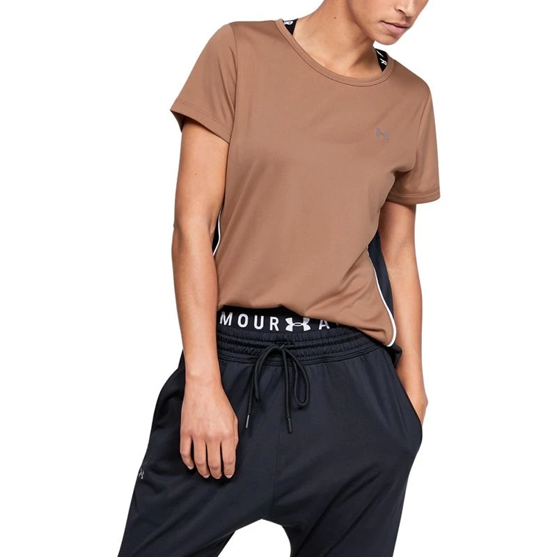 Under Armour Women's Tech Colour Block Short Sleeve T-Shirt Brown 2 Under Armour Women's Tech Colour Block Short Sleeve T-Shirt Brown - Image 2