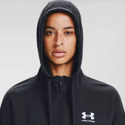 Under Armour Women's Rival Fleece Full Zip Hoodie Black -Sportswear Shop s7.v5 1356400 001 hood 1