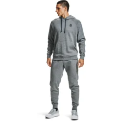 Under Armour Men's UA Rival Fleece Hoodie Pitch Grey Light Heather / Onyx White -Sportswear Shop s7.v5 1357092 012 fsf