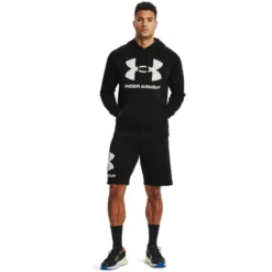 Under Armour Men's UA Rival Fleece Big Logo Hoodie Black / Onyx White -Sportswear Shop s7.v5 1357093 001 fsf