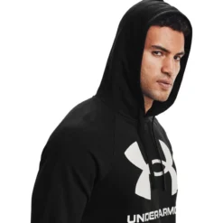 Under Armour Men's UA Rival Fleece Big Logo Hoodie Black / Onyx White -Sportswear Shop s7.v5 1357093 001 hood