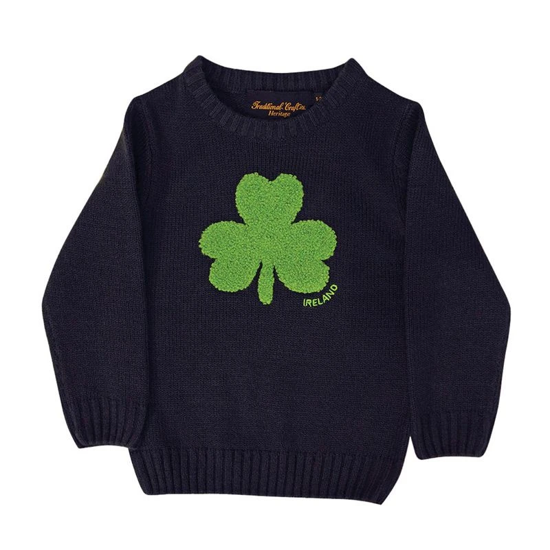 Trad Craft Kids' Shamrock Jumper Navy Knit Emerald 1 Trad Craft Kids' Shamrock Jumper Navy Knit Emerald