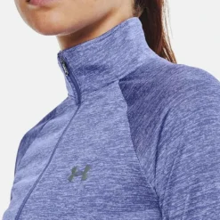 Under Armour Women's Tech™ Half Zip Twist Chestnut Baja Blue / White / Metallic Silver -Sportswear Shop v5 1320128 495 collar