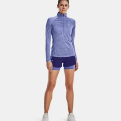 Under Armour Women's Tech™ Half Zip Twist Chestnut Baja Blue / White / Metallic Silver -Sportswear Shop v5 1320128 495 fsf