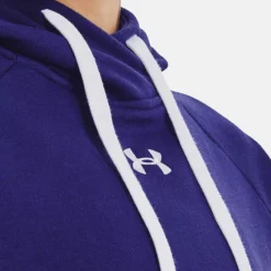 Under Armour Women's UA Rival Fleece HB Hoodie Sonar Blue / White -Sportswear Shop v5 1356317 468 collar