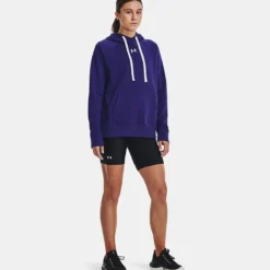 Under Armour Women's UA Rival Fleece HB Hoodie Sonar Blue / White -Sportswear Shop v5 1356317 468 fsf