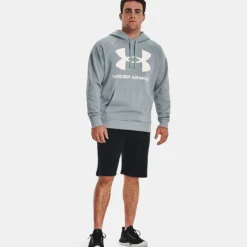 Under Armour Men's Rival Fleece Big Logo Hoodie Harbor Blue / Onyx White -Sportswear Shop v5 1357093 465 fsf