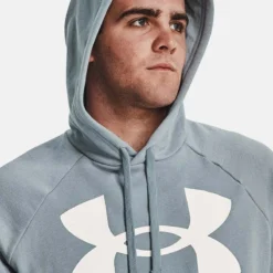 Under Armour Men's Rival Fleece Big Logo Hoodie Harbor Blue / Onyx White -Sportswear Shop v5 1357093 465 hood