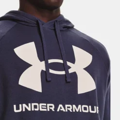 Under Armour Men's Rival Fleece Big Logo Hoodie Tempered Steel / Onyx White -Sportswear Shop v5 1357093 558 collar