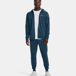 Under Armour Men's Fleece® Full-Zip Hoodie Petrol Blue / Pewter -Sportswear Shop v5 1373357 437 fsf